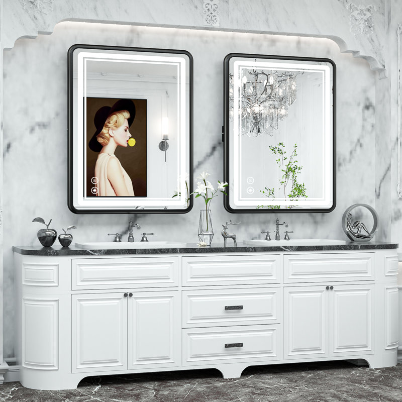 Miroir de salle de bain rectangulaire Demivion, 40 po x 30 po, Noir mat