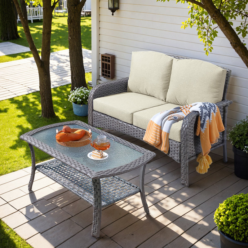 Jordanlee 2 - Person Outdoor Seating Group With Cushions With A Coffee Table, Beige