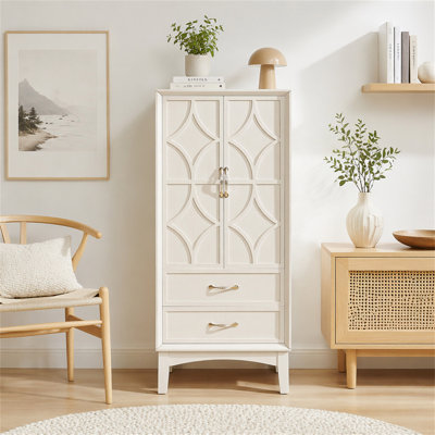 Armoire de rangement pour garde-manger de 53,5 po de hauteur, buffet moderne Mid-Century, armoire de rangement rétro avec portes et tiroirs pour le hall d'entrée, le salon, la cuisine et le garage