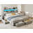 California King Size Bed Frame With 4 Storage Drawers, Upholstered Platform Bed With Led Lights, Hidden Storage Headboard, Charging Station, No Box Spring Needed, Solid Wood Slats, Noise Free, Light Grey-20985139-20985140