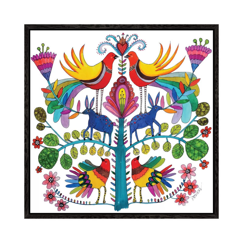 Otomi Love 1 Piece Painting on Canvas, 93.98 cm H x 93.98 cm W, Black Framed