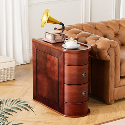 Solid Wood End Table,Narrow Side Table With 2 Drawers
