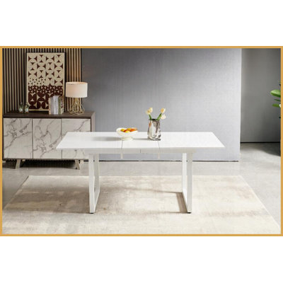 Extendable White Coffee Table for Living Room, MDF Top &amp; Metal Legs, Easy-Clean &amp; Space-Saving