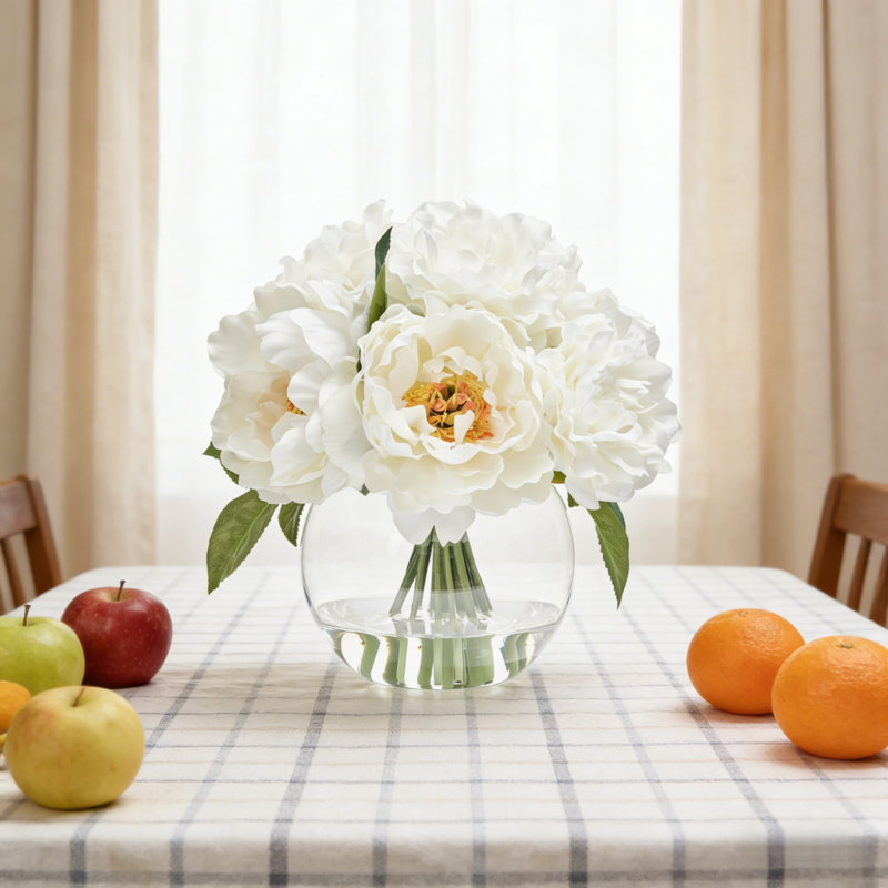 Arrangement floral artificiel, 9.4" x 9", White