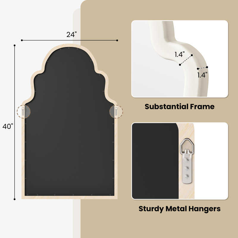 Solid Wood Arch Wall Mirror Decorative Mirror, White