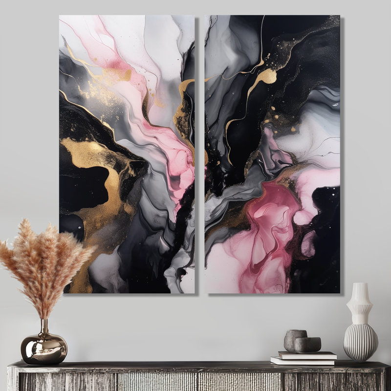 Black Gold Marble Splash II - Marbre abstrait, estampes encadrées, H 20 po x l 24 po, Toile tendue, Ne s’applique pas