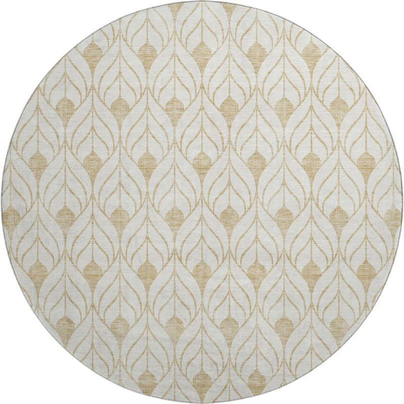 Premium Machine Washable Prisco Gold Rug, Round 8'