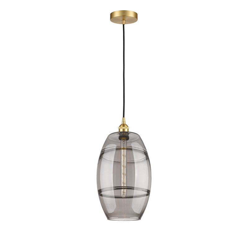 Mini-luminaire suspendu 1 lumière Edison Bettylou-616-G557, H 18,5 po x l 10 po x P 10 po, Gris fumée clair, Or satiné