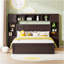Grand lit en bois avec armoire tout-en-un, tablette et prises, espresso-229919732