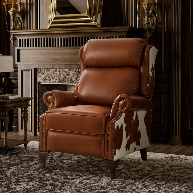 Terecita Traditional Richard Cowhide Genuine Leather Manual Recliner, Saddle
