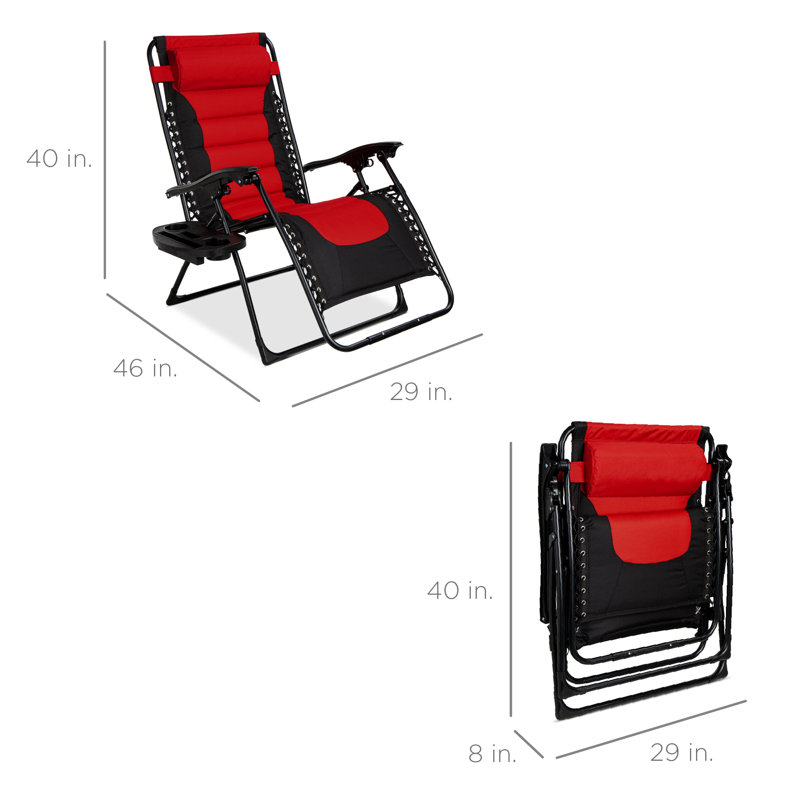 Danny-James Oversized Padded Zero Gravity Chair, Folding Outdoor Patio Recliner w/ Side Tray, Red