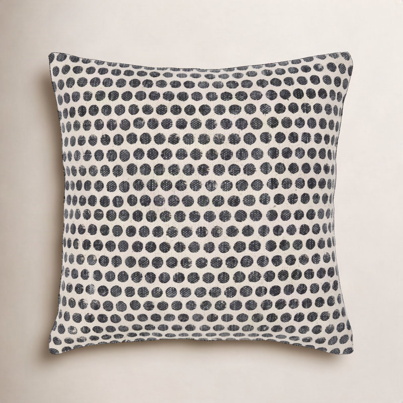 Oreiller carré en coton Zetta, 20 po x 20 po, Beige clair / Noir, Housse de coussin seulement - sans coussin