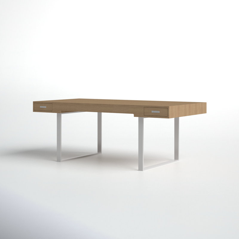 Ginny Natural Wood Desk with Stainless Steel Legs and Drawers