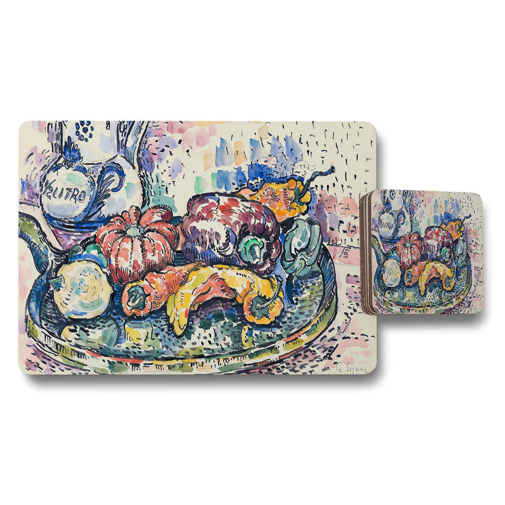 Impressionist Fruit Basket Placemats and Coaster Set