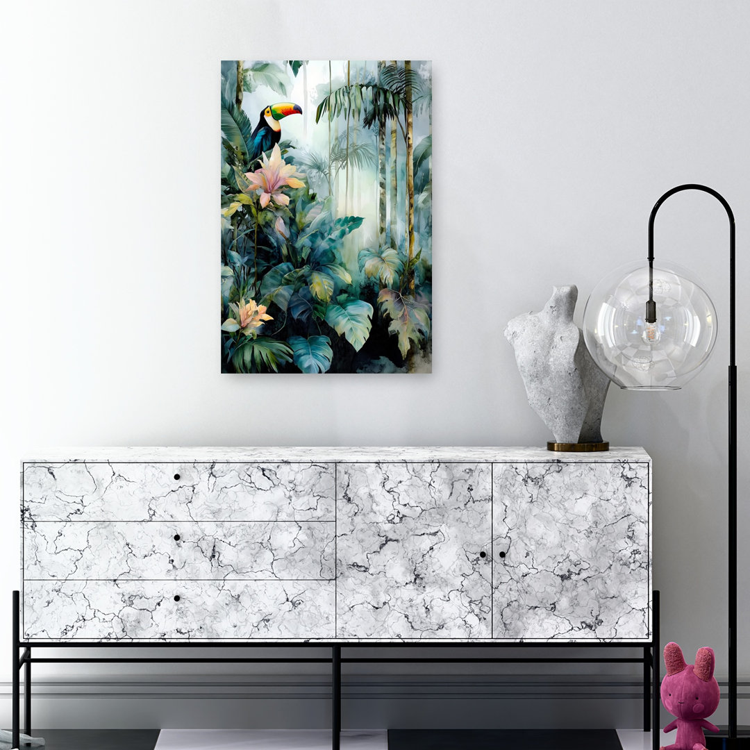Lush Tropical Toucan Colorful Serene Vibrant Bird Forest Nature Wall Art Print
