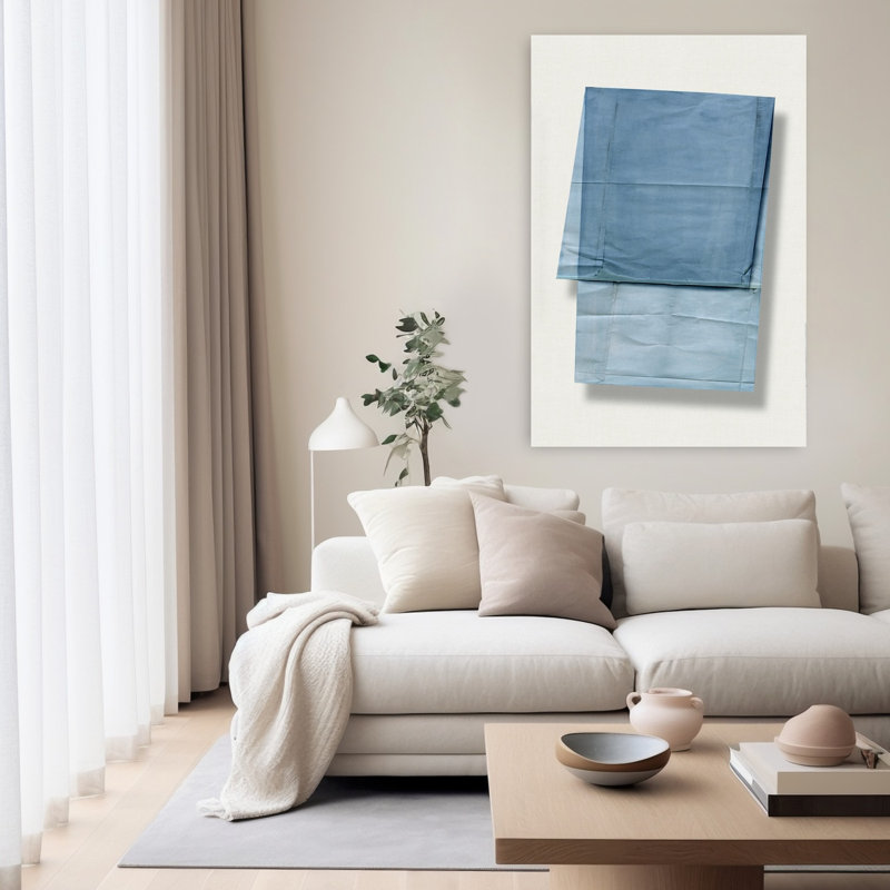 Art mural contemporain abstrait plié en tissu bleu, H 60 po x l 40 po