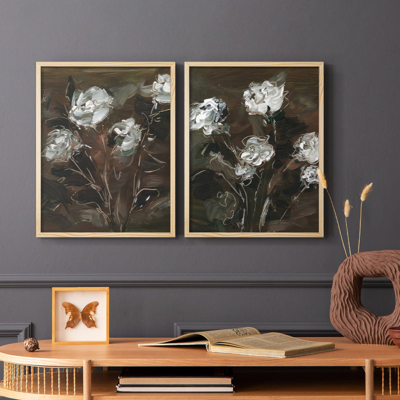 Impression encadrée florale blanche et cuivre I-Premium - prête à être accrochée - aucun clou requis - aucun clou requis