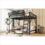 Structure de lit mezzanine pleine grandeur en métal noir classique avec tablettes de rangement intégrées et échelle pour chambres d'enfants et d'adolescents