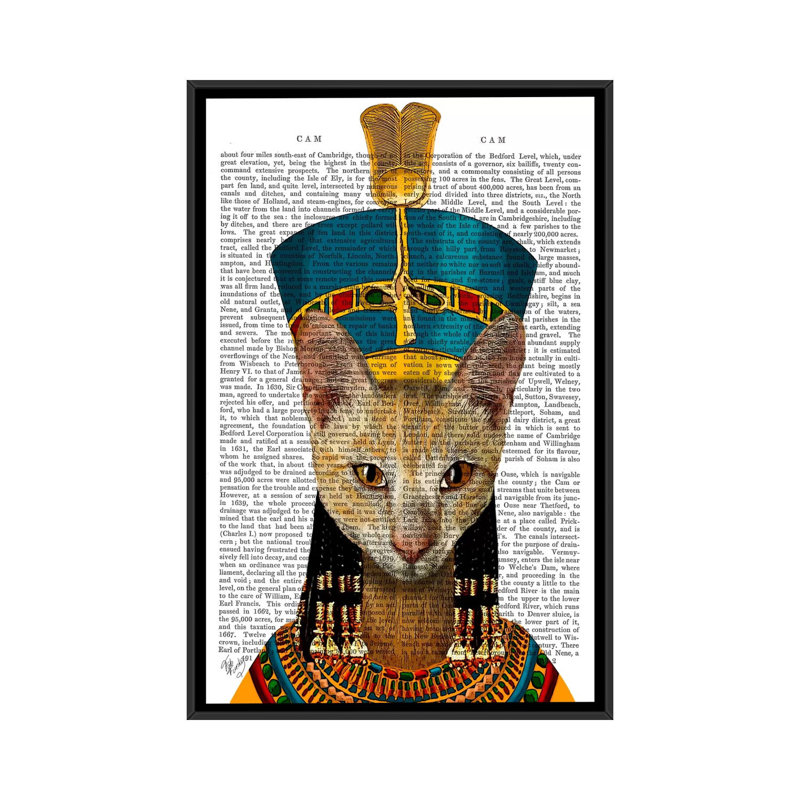 « égyptienne grand chat », impression sur toile tendue, H 26 po x l 18 po x P 1,5 po, Toile avec cadre noir, Pas de tapis