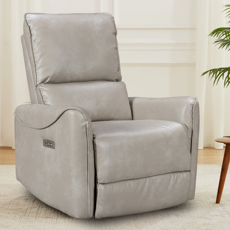 Swivel and Rocker Power Recliner Chair with USB Port Soft Breathable Leather