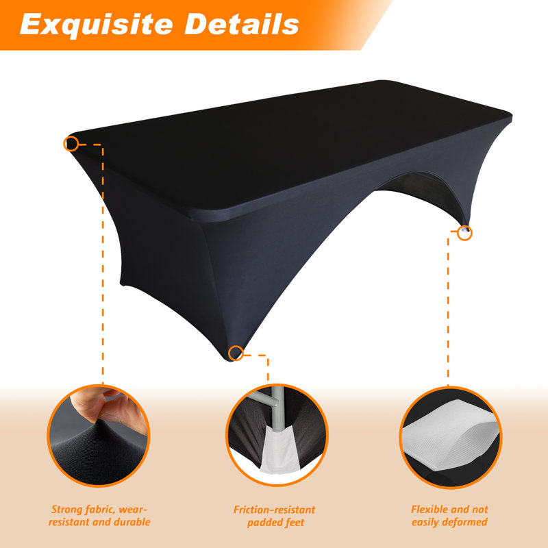 Eider & Ivory™ Rectangular Fitted Spandex Table Covers For Folding Table, Black, 48" x 30", 2
