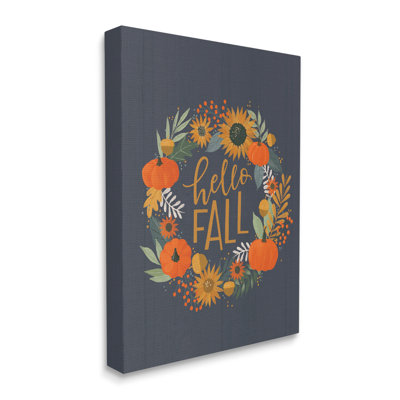 " Hello Fall Autumn Greeting Sunflower Pumpkin Wreath " by Loni Harris