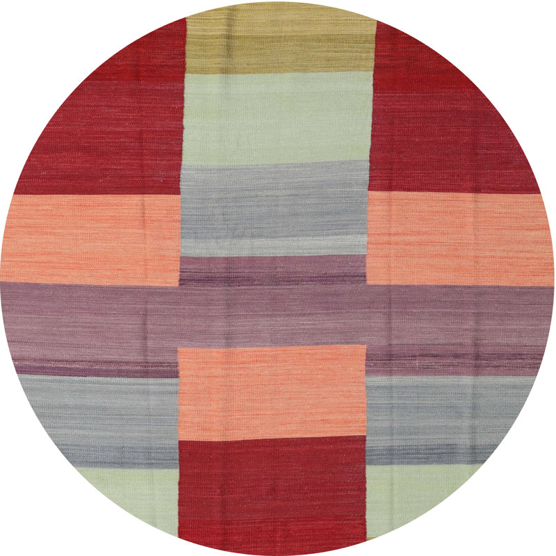 Tapis abstrait rouge / rose, Rond 5 pi