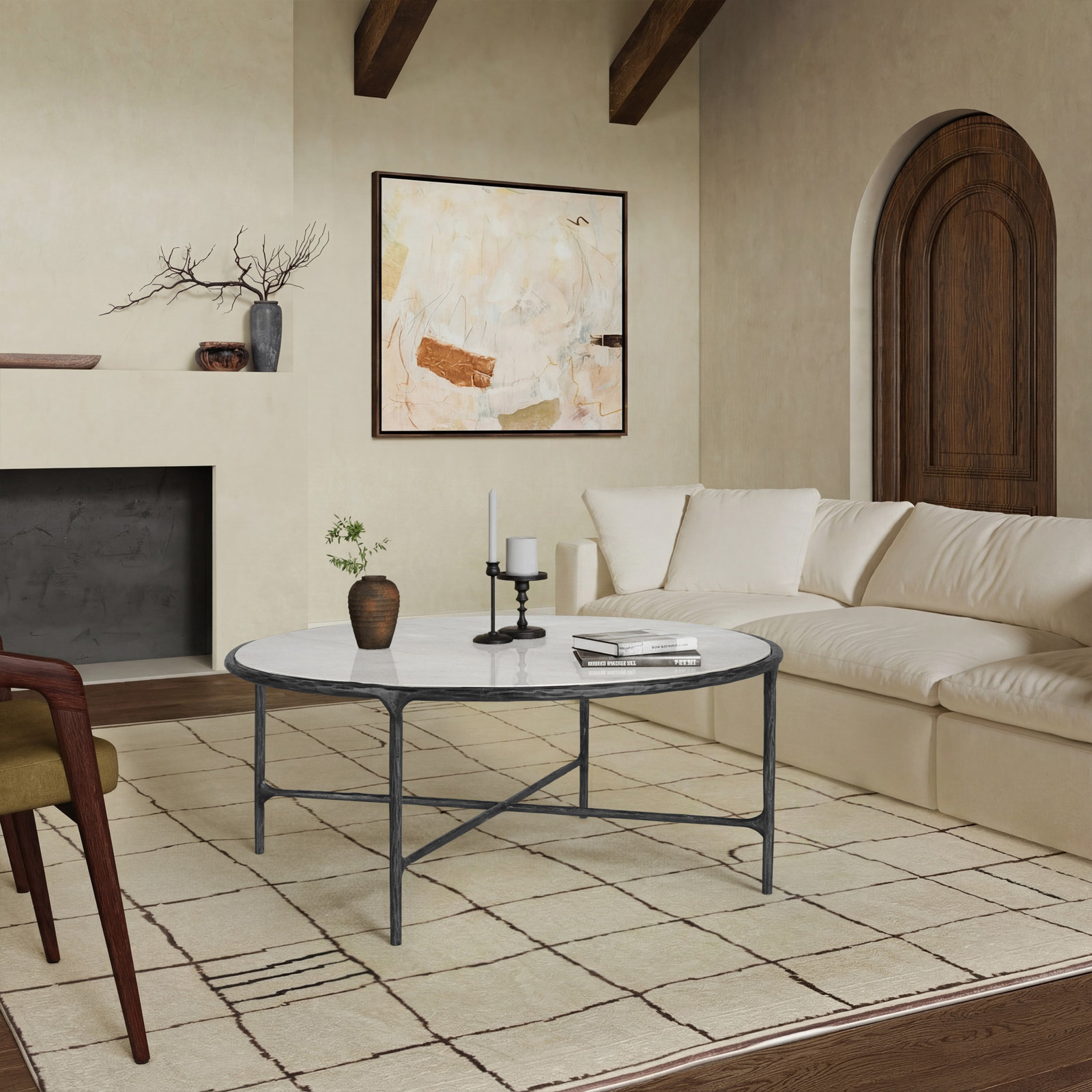 Evelynn 4 Legs Coffee Table, Marble, White Marble, Black