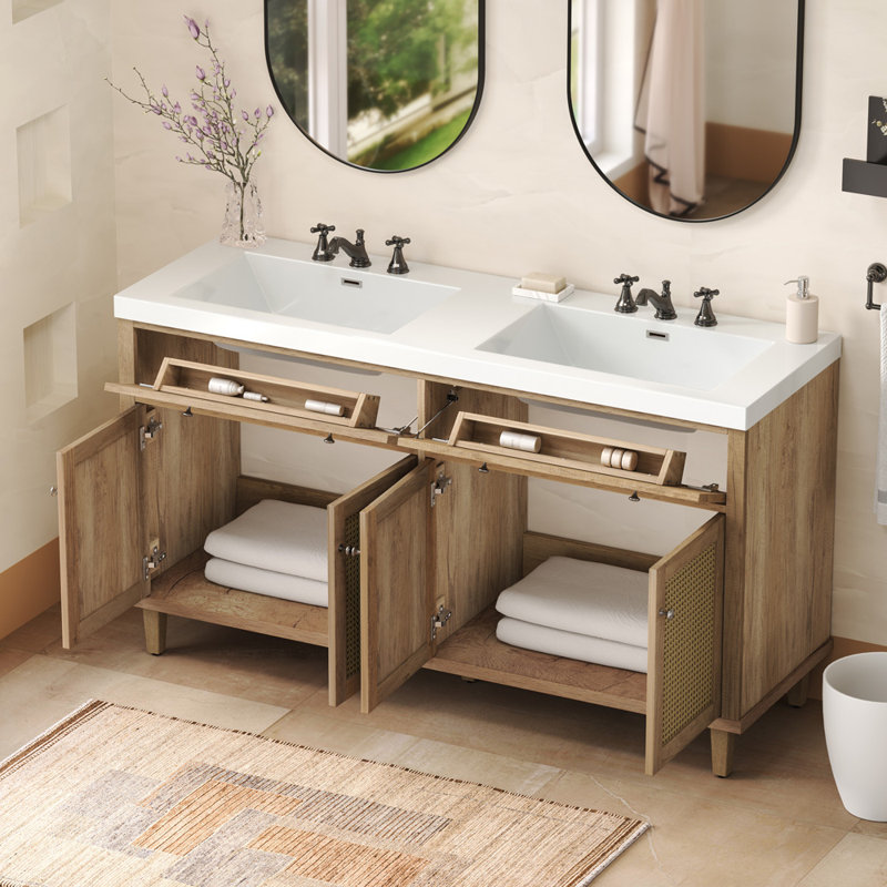 Meuble-lavabo double 60 po avec comptoir SMC, Bois