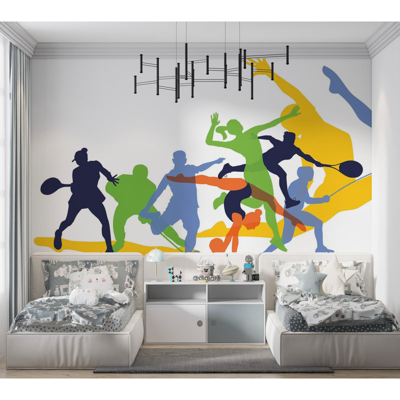 Murale pelez et collez de qualité supérieure - Silhouettes sportives dynamiques, L 40 po x l 60 po