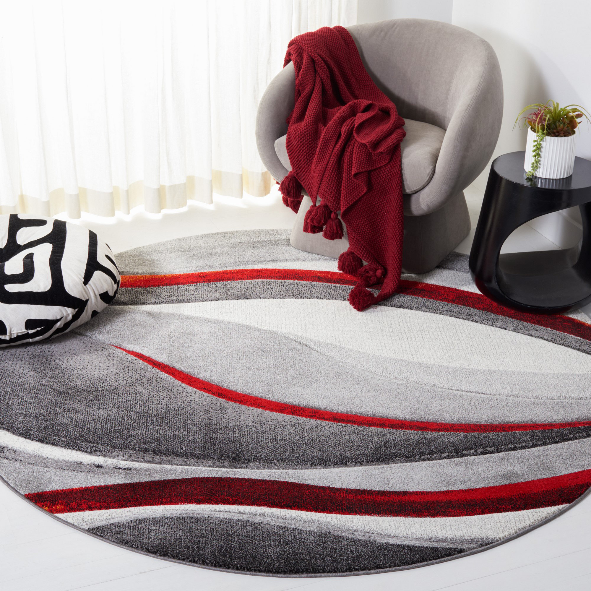Orren Ellis Vilica Abstract Gray/Red Area Rug & Reviews Wayfair