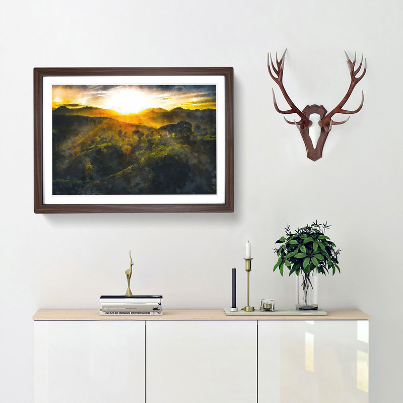 Sunlight over the Countryside - Picture Frame Graphic Art Print, 62cm H x 87cm W x 2cm D, Walnut Framed