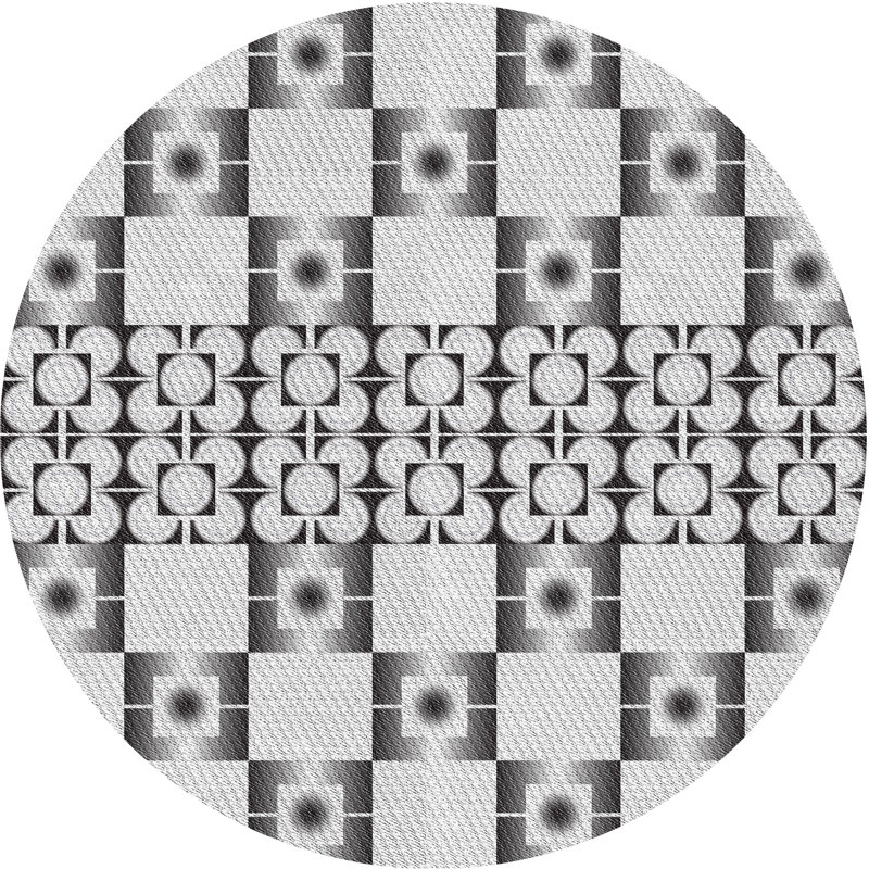 Tapis noir/blanc cassé tissé à la machine, Rond 8 pi