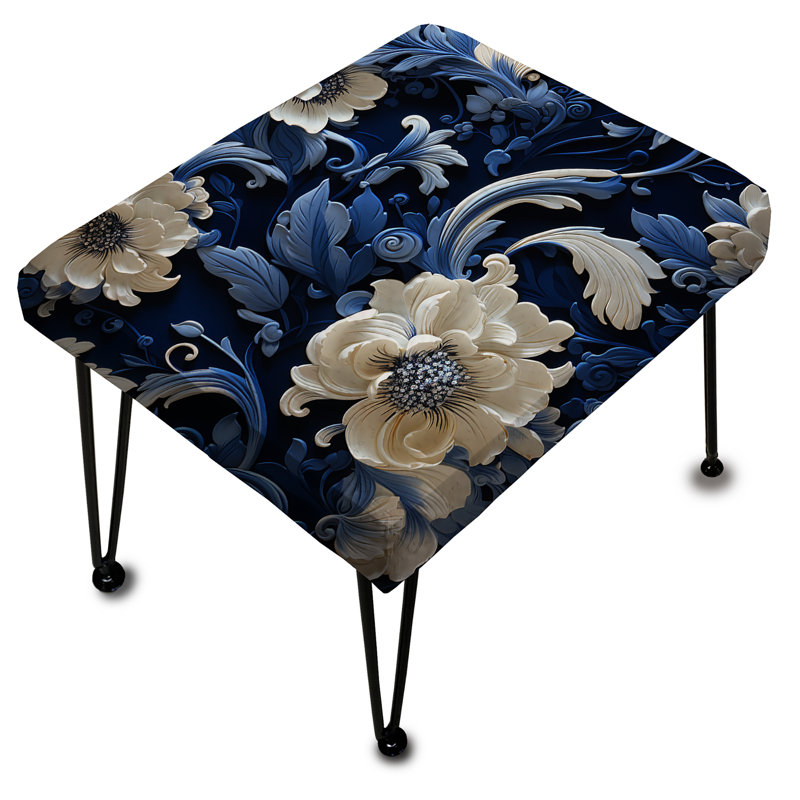 Motif victorien bleu cobalt à volutes en dentelle - repose-pieds rectangulaire floral