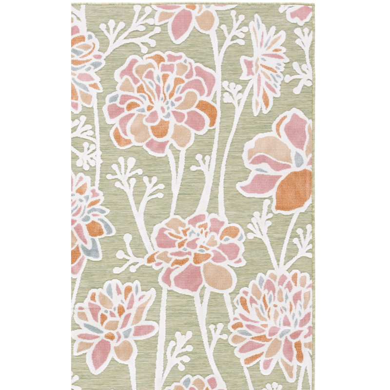 Mattalyn Floral Green/Pink Indoor / Outdoor Area Indoor/Outdoor Area Rug, Runner 2' x 9'