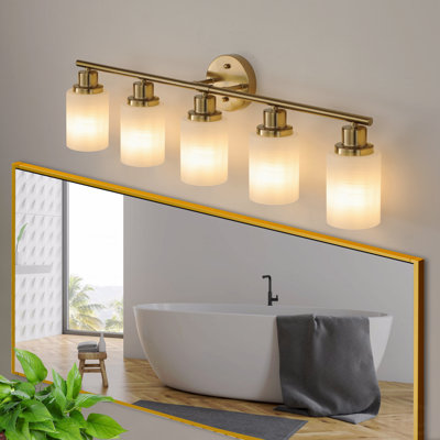 31" Modern Style 5-Light Configuration Vanity Wall Sconce, Golden Finish With Frosted Glass Material Shades