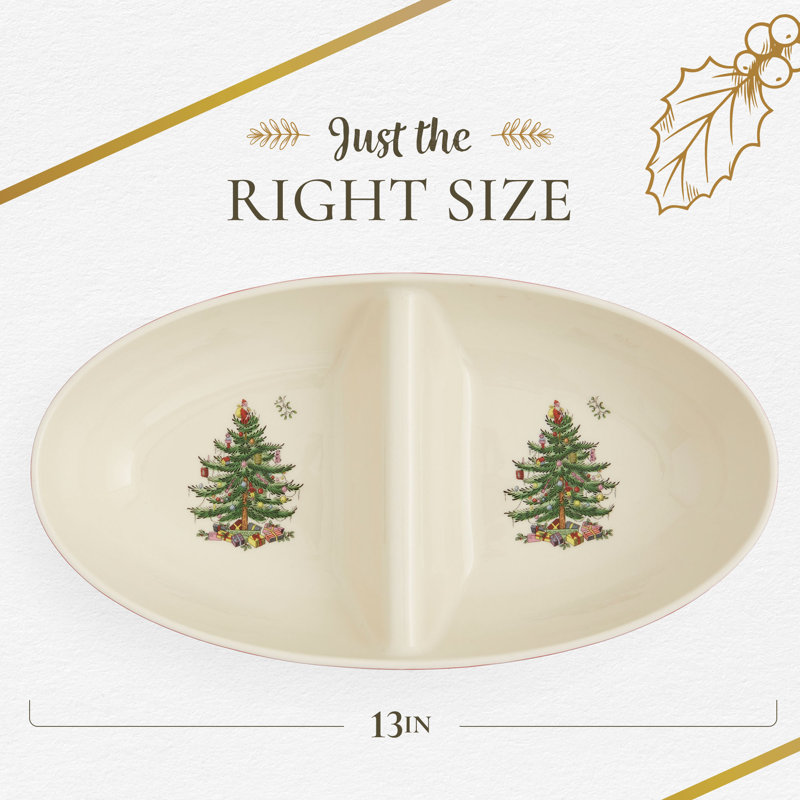Spode Christmas Tree Tartan Oval Divided Server 13"