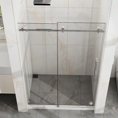 72" H Sliding Shower Door, 48" Wide, 6Mm Tempered Glass, Easy - Clean, Adjustable 44 48 In W, Splash Proof Threshold, Quiet Pulleys, Parts, Smooth Sliding, Coating, Waterproof Sealing, Splash Design