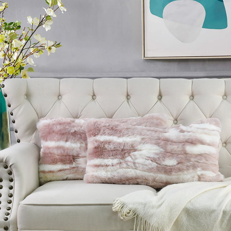 Jacquard Lumbar Throw Pillow Cover, Pink