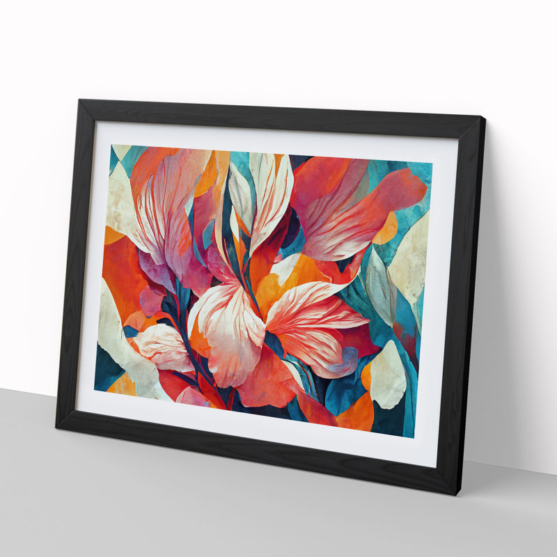Floral Abstract Vol.3 - Single Picture Frame Print, Black, 34cm H x 46cm W x 2cm D