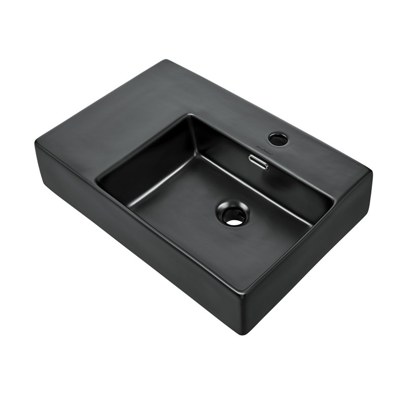 Lavabo mural en céramique avec fixation à droite pour robinet 24 x 18 St. Tropez, Noir mat
