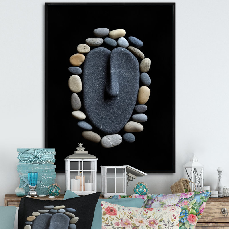 Masque tribal africain noir et blanc III sur toile, 20" H x 12" W, Cadre flottant noir