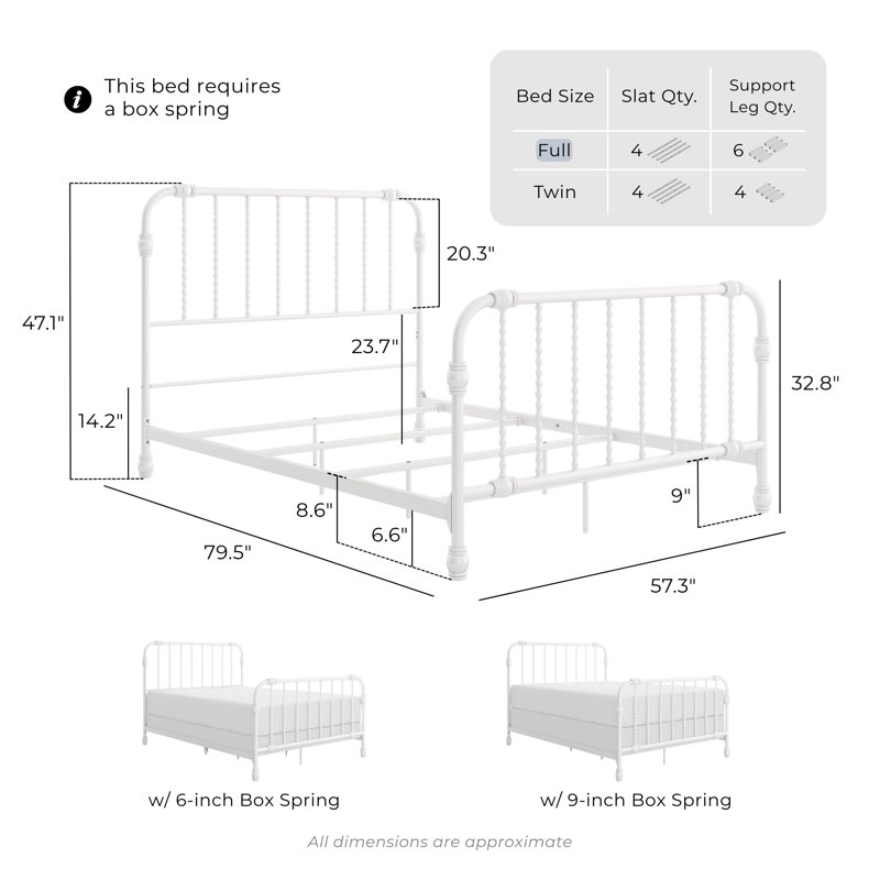 Wren Metal Spindle Panel Bed, Full, White