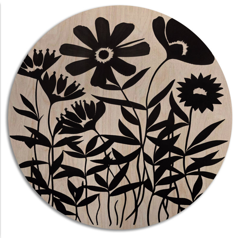 Fleurs noires et blanches IV - Art floral sur bois - Bois de pin naturel, H 29 po x l 29 po x P 1 po