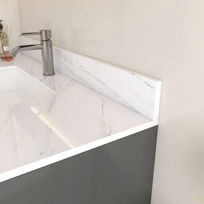 Comptoir de meuble-lavabo en marbre 43 po, comptoir avec 1 trou pré-percé, comptoir de salle de bain avec lavabo central encastré rectangulaire