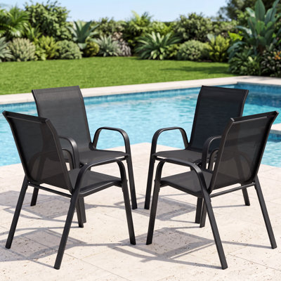 Stackable Patio Dining Armchairs Set of 4, All-Weather Textilene High Back Outdoor Chairs for Garden Balcony Poolside