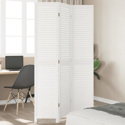 House of Hampton Room Divider 3 Panels White Solid Wood Paulownia