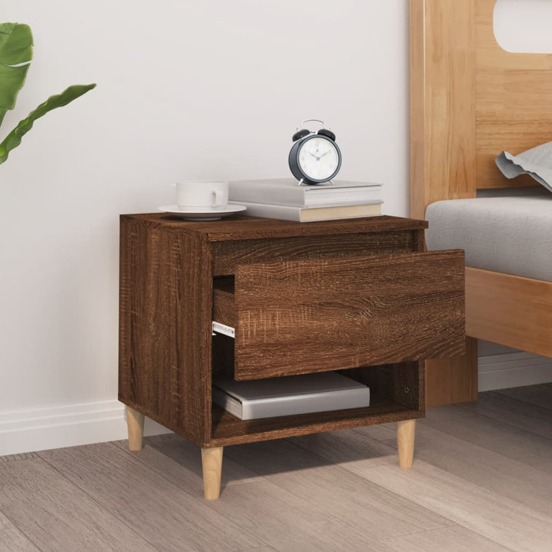 Ricarda 50cm W Solid + Manufactured Wood Bedside Table, Brown Oak