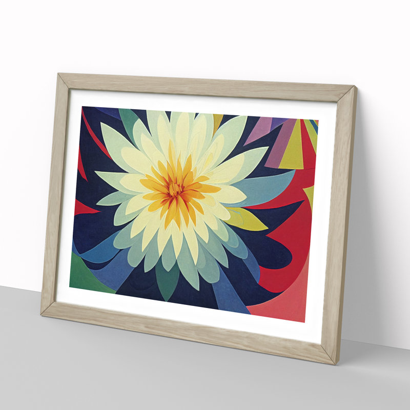 Abstract Chrysanthemum Flower - Framed Print, 46cm H x 64cm W x 2cm D, Oak