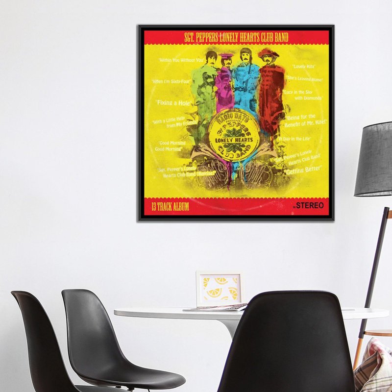Fab 4 Lonely Hearts Club - publicité imprimée, H 37 po x l 37 po x P 1,5 po, Toile avec cadre noir, Pas de tapis